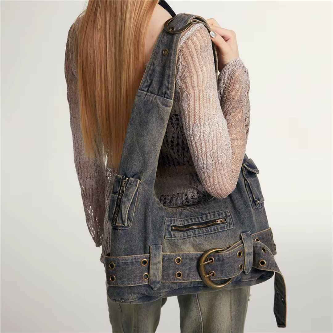 Crüde Denim Shoulder Tote Bag VIP