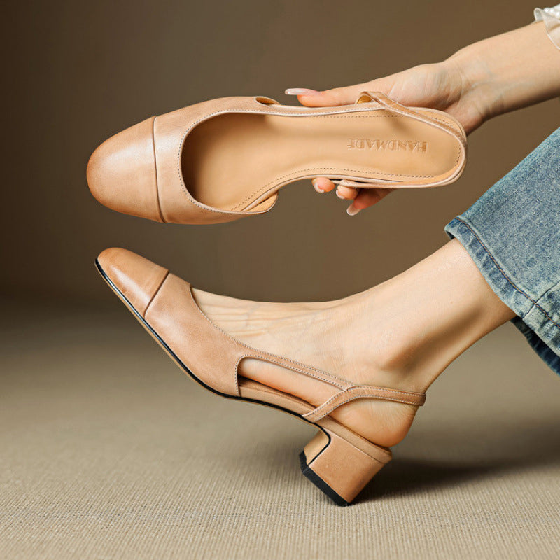 Chic Genuine Leather Slingback Heels