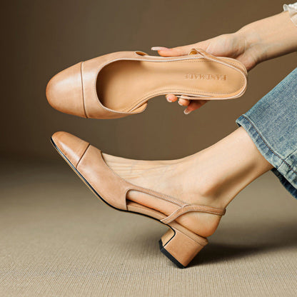 Chic Genuine Leather Slingback Heels