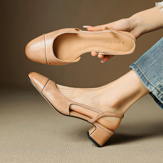 Chic Genuine Leather Slingback Heels