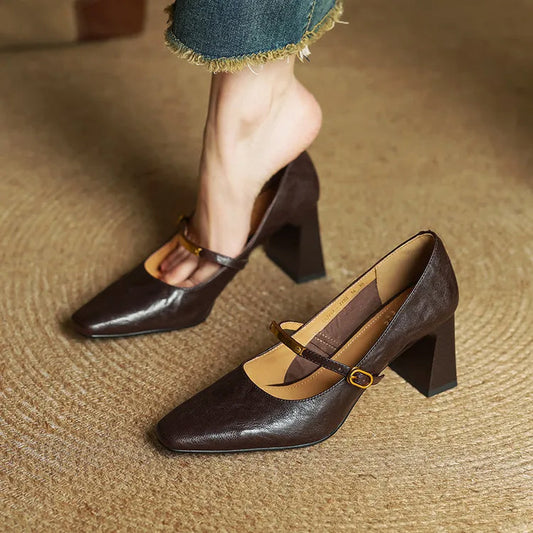 Eloria Genuine Leather Mary Jane Heels