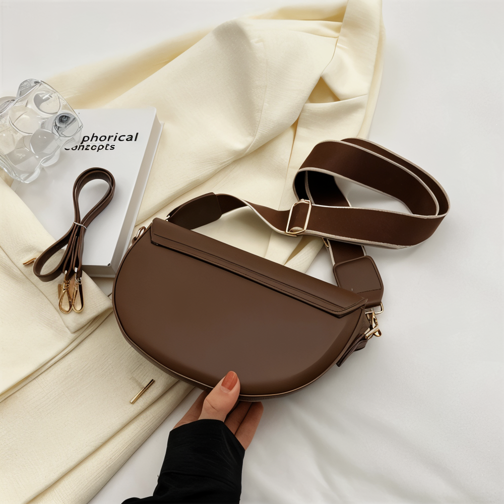 Emma - Vegan Leather Curved Flap Crossbody Bag