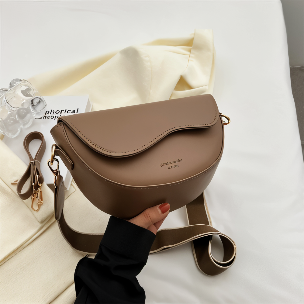 Emma - Vegan Leather Curved Flap Crossbody Bag
