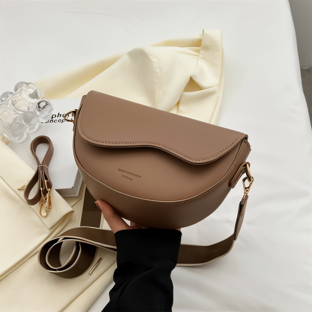 Emma - Vegan Leather Curved Flap Crossbody Bag