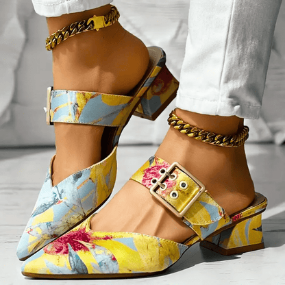 Joan - Buckle Block Heel Mules