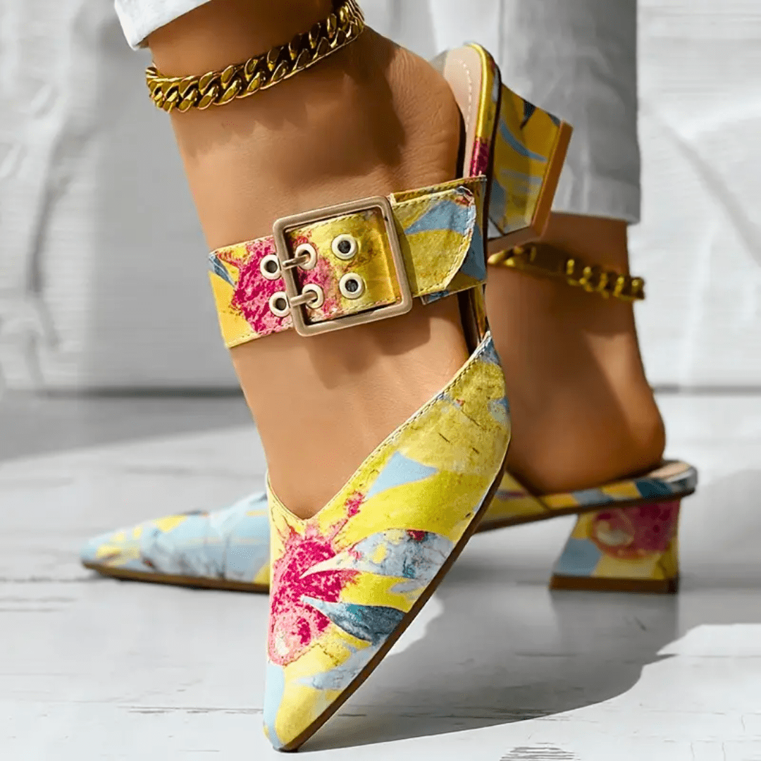 Joan - Buckle Block Heel Mules