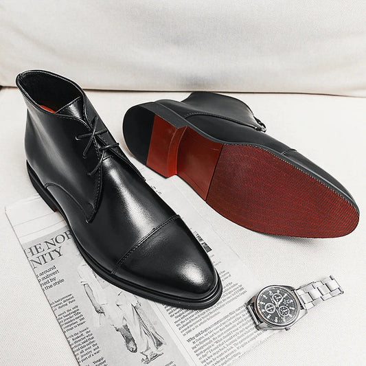 Men’s Leather Ankle Dress Boots with Gloss Finish