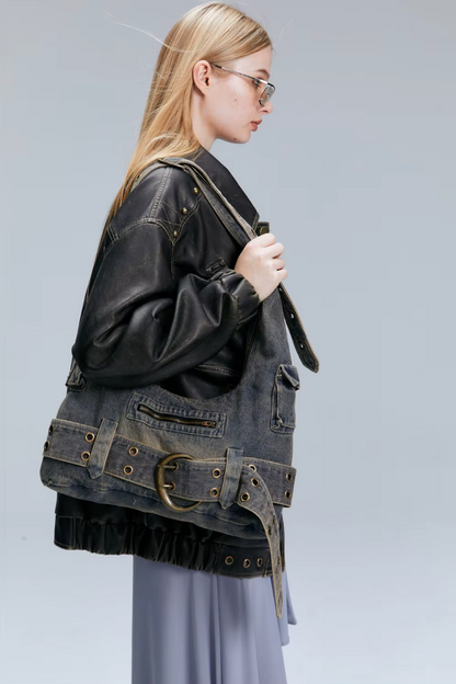 Crüde Denim Shoulder Tote Bag VIP