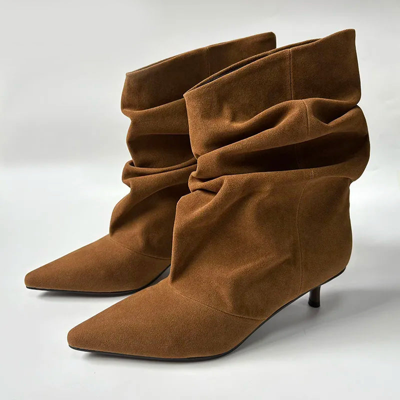 Women's Pointed Slouch Boots with Kitten Heel