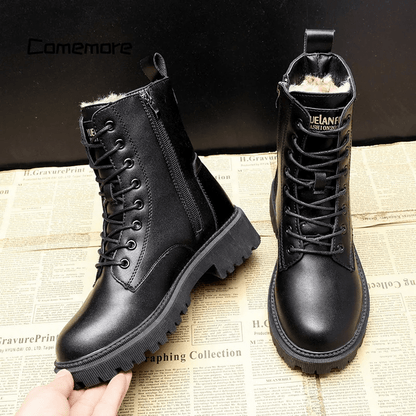 Andrea – Black Leather Winter Boots